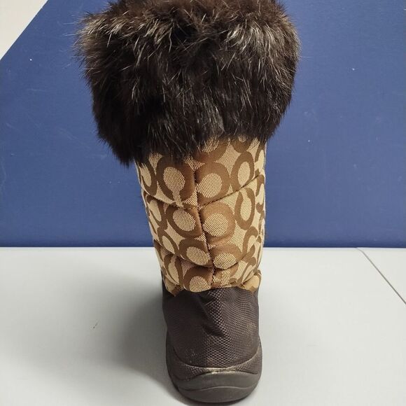 Coach Jennie Signature Winter Boots Womens Sz 9.5 Brown Black Rabbit Fur Lace Up - Picture 11 of 15